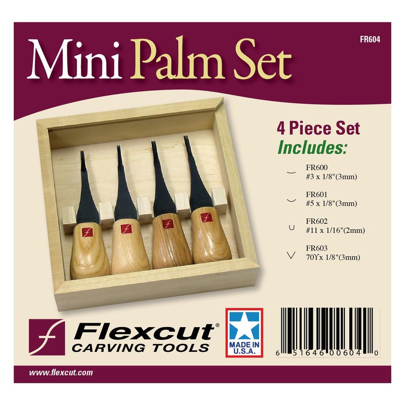 FLEXCUT Carving Tools, Mini Palm Gouges for Detailed Carving, Ash Hardwood Handles and Carbon Steel Blades, Set of 4 (FR604) - Image 2